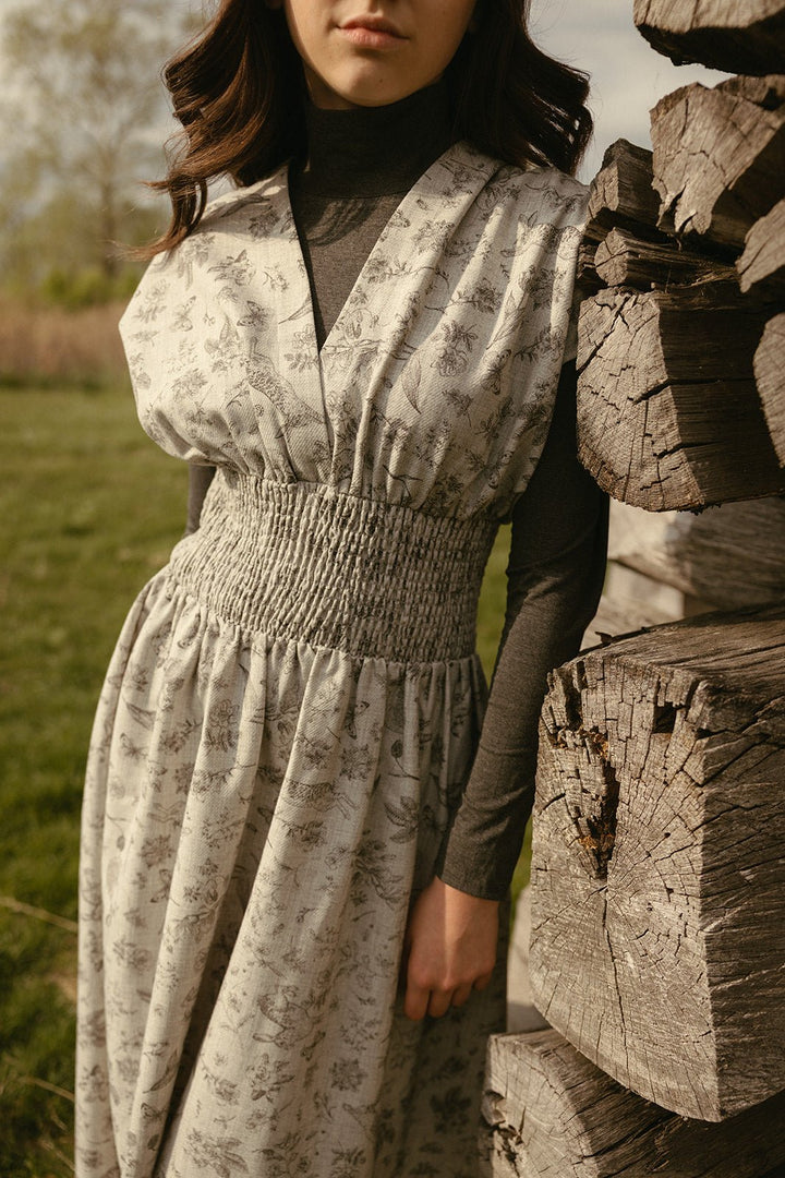 Floral Smocked Burlap Jumper - Grey - Posh New York