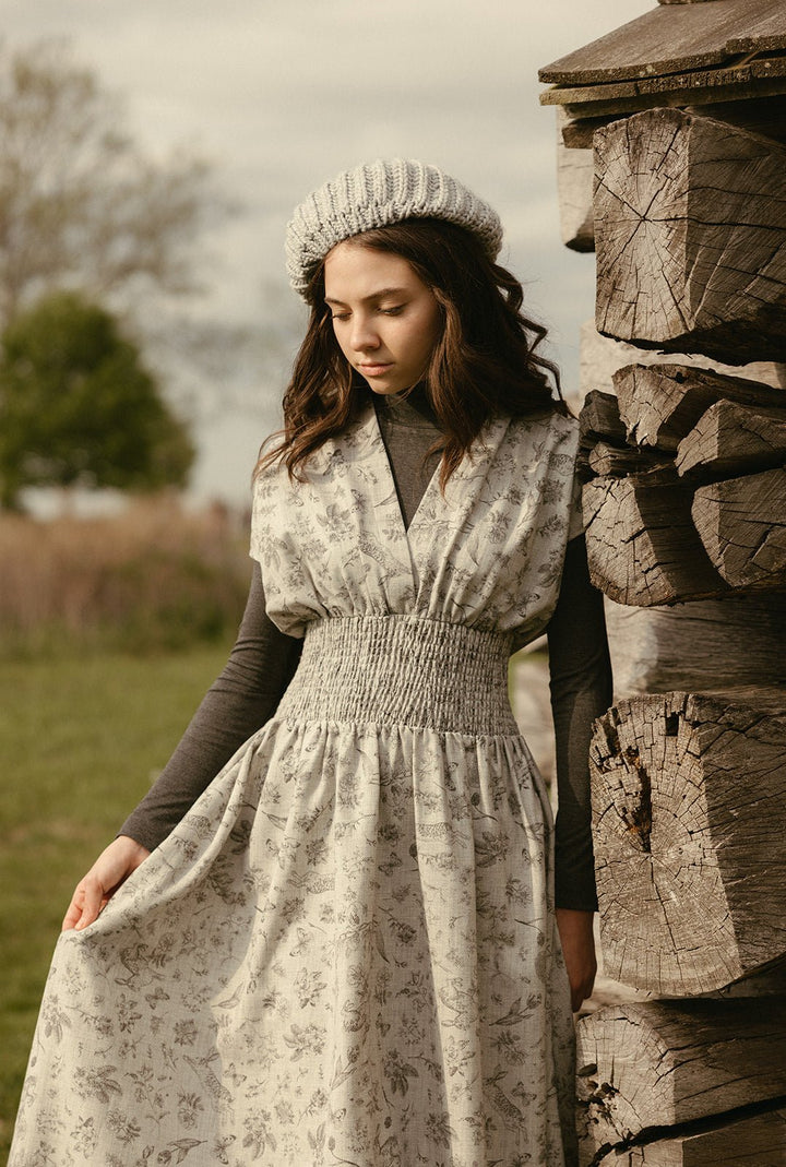 Floral Smocked Burlap Jumper - Grey - Posh New York