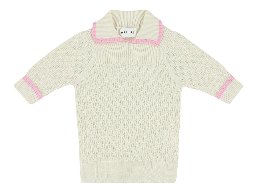 fitted sweat with small collar and short sleeves - Cream - Posh New York