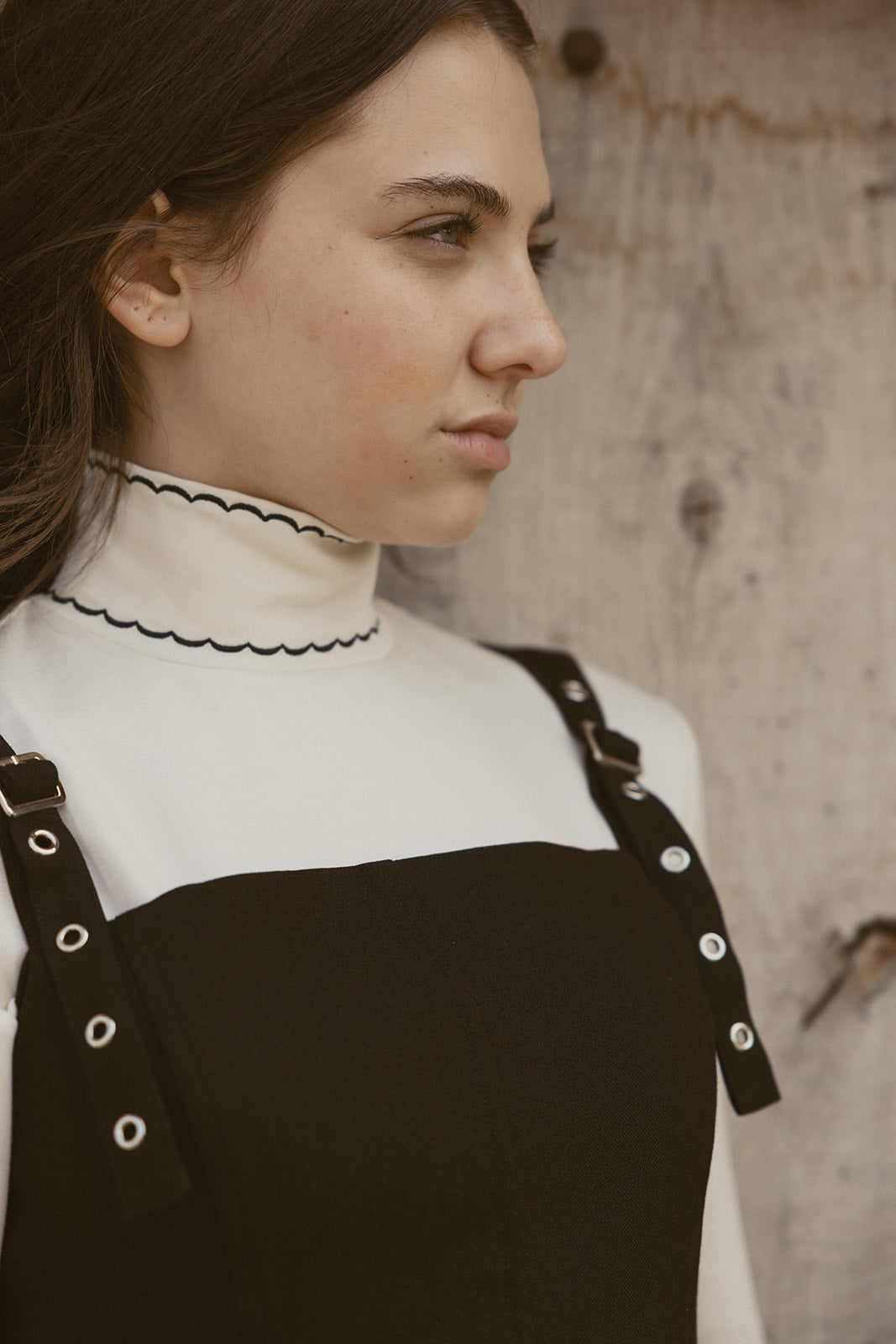 Cream Mockneck with Black Embro - Cream