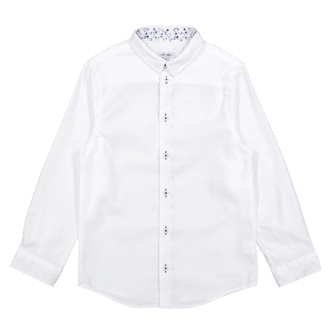 White Long Sleeve with Blue Bird Detail Collar