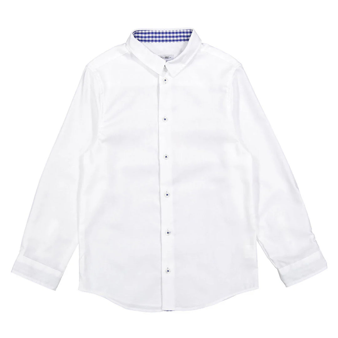 White Long Sleeve with Blue Gingham Collar