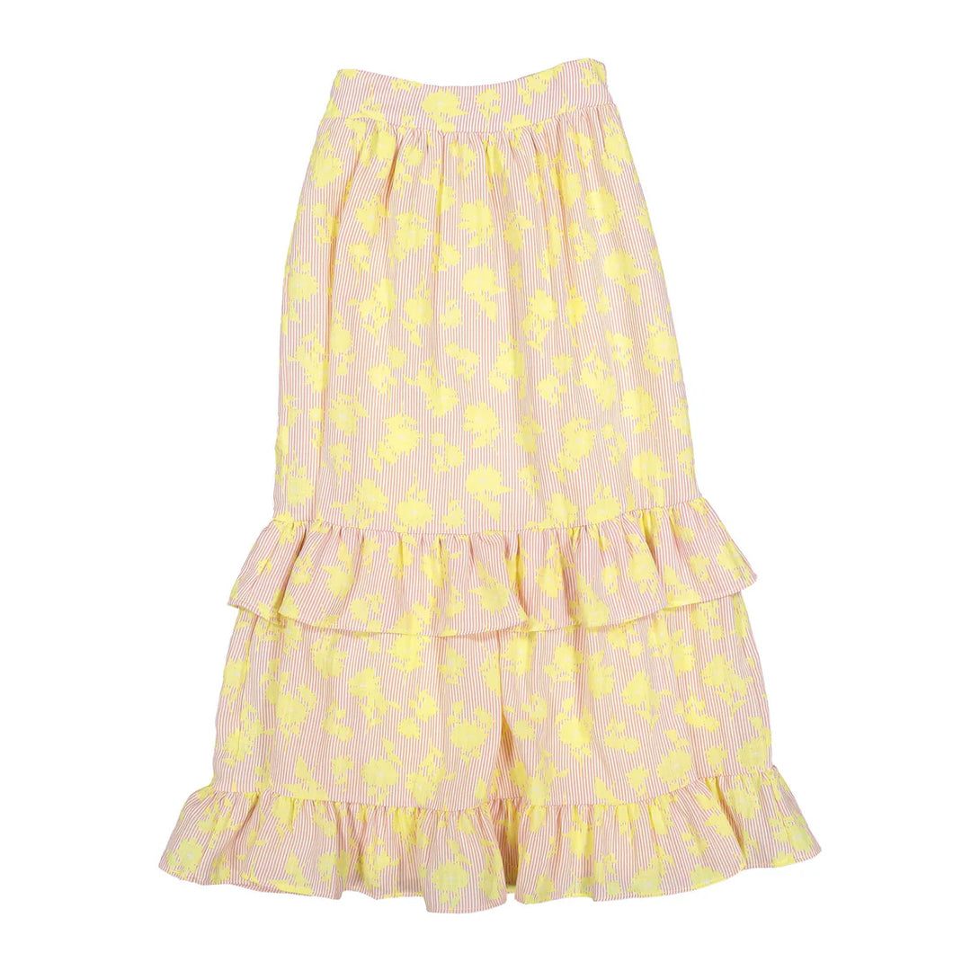 Stripe Flower Design Skirt  - Pink