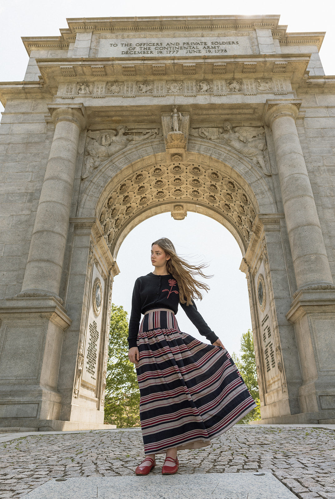 Navy Multi Striped Drop Waiste Skirt - Stripe