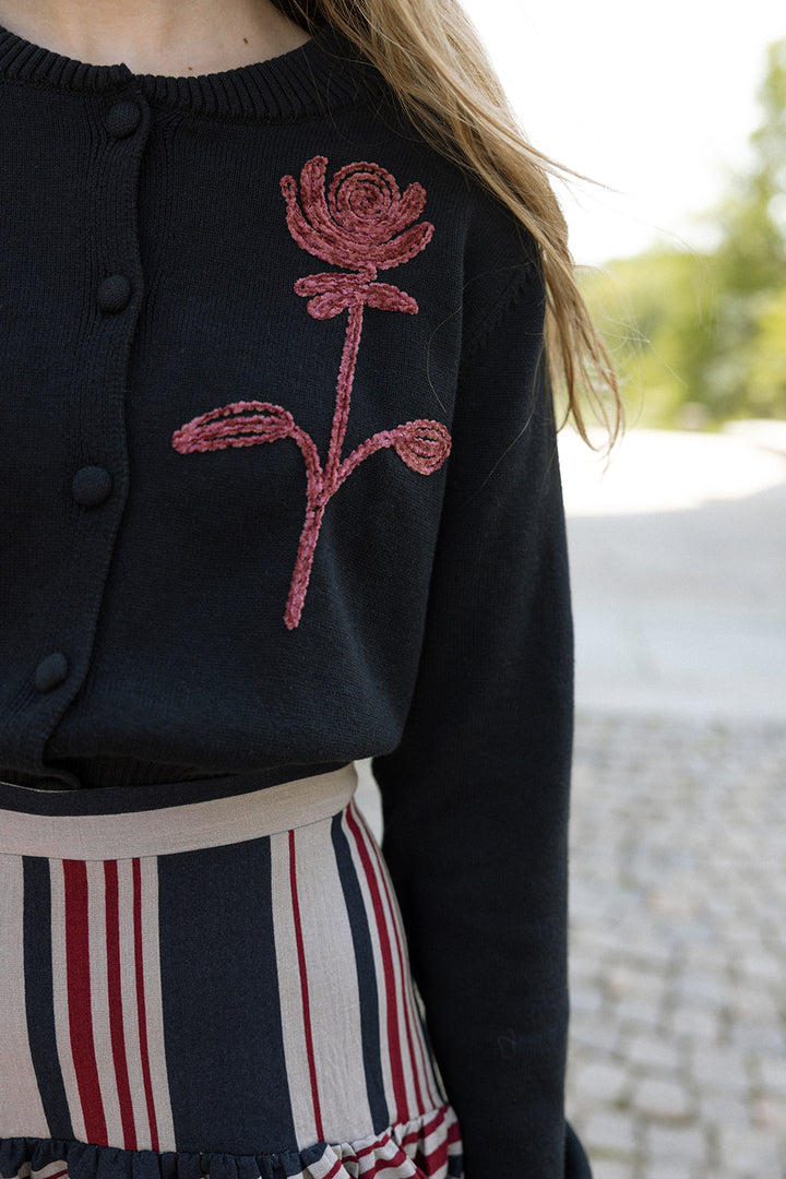 Navy Rose Embroidered Cardigan  - Dark Navy