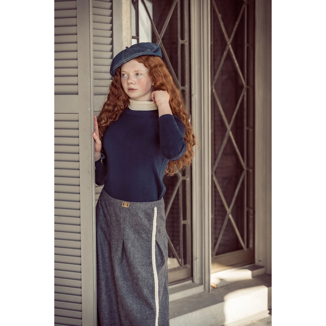 Side Fringe Skirt - Navy Marled