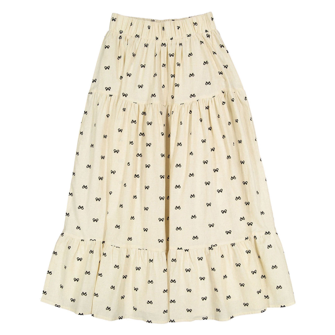 Beige Bow Tiered Skirt - Beige