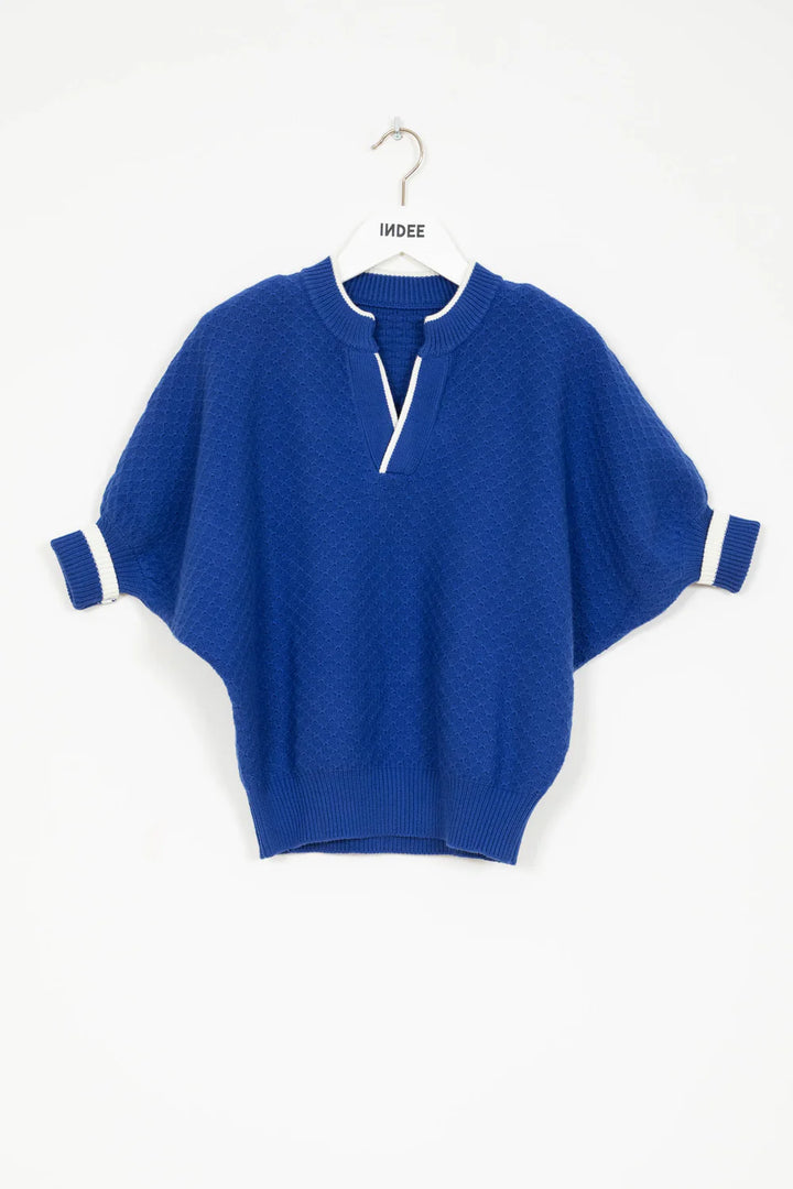 Pullover Tunisian Collar - Mykonos Blue