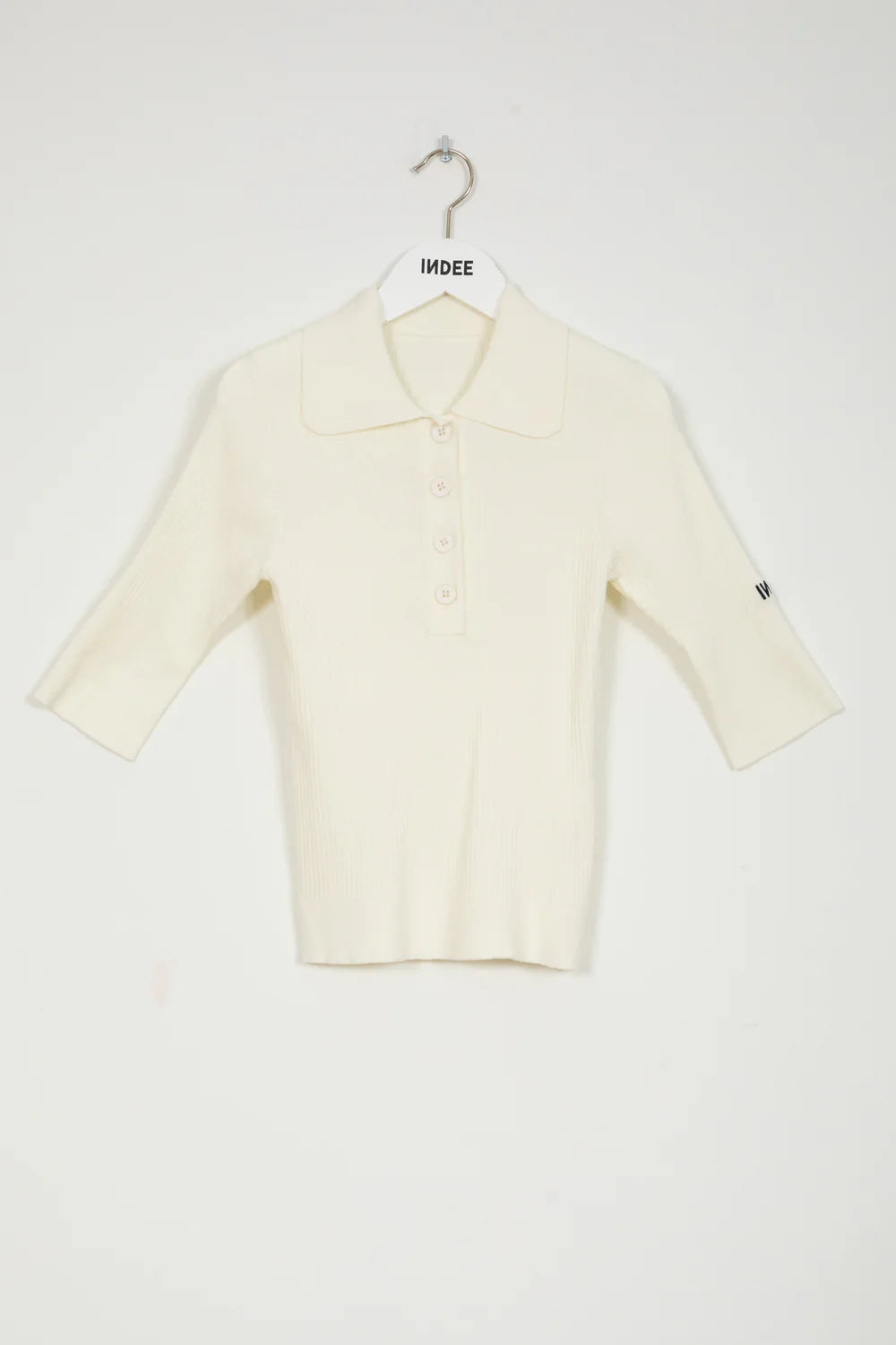 Ribbed Knitted Polo - Off White