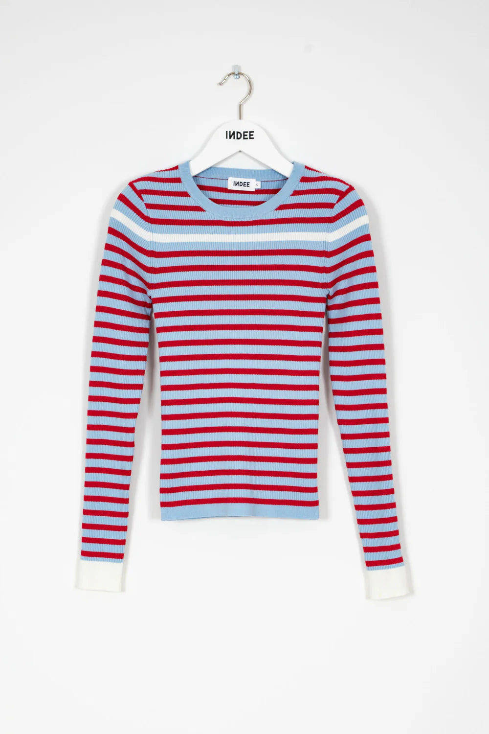 Ribbed Striped Fitted Pullover - Blue