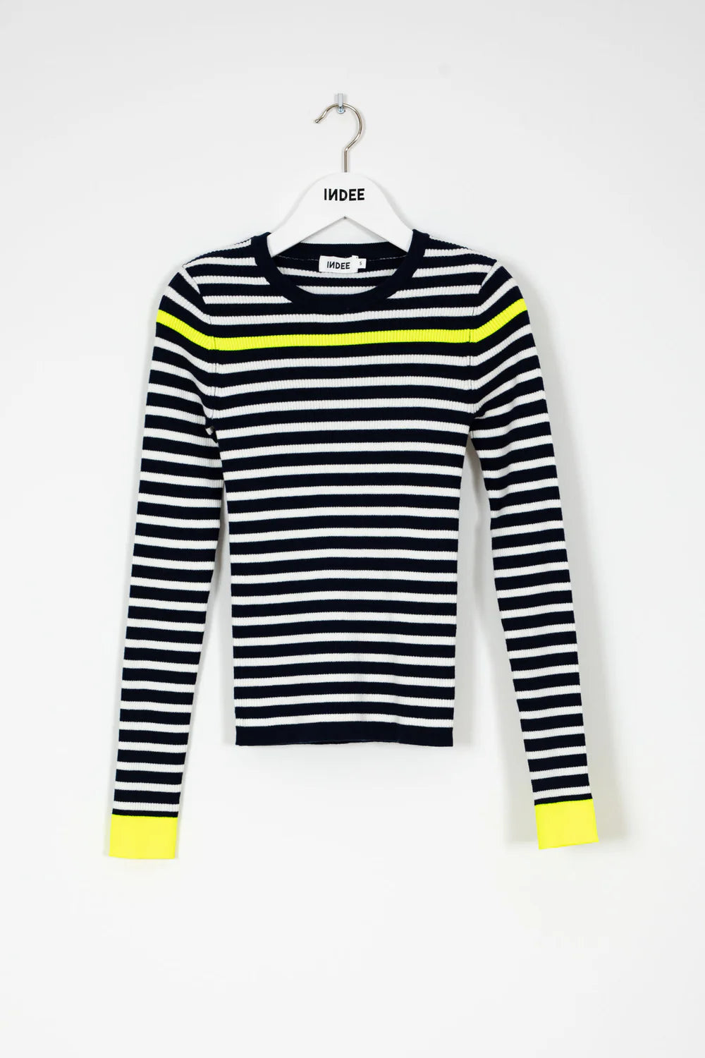 Ribbed Striped Fitted Pullover - Navy