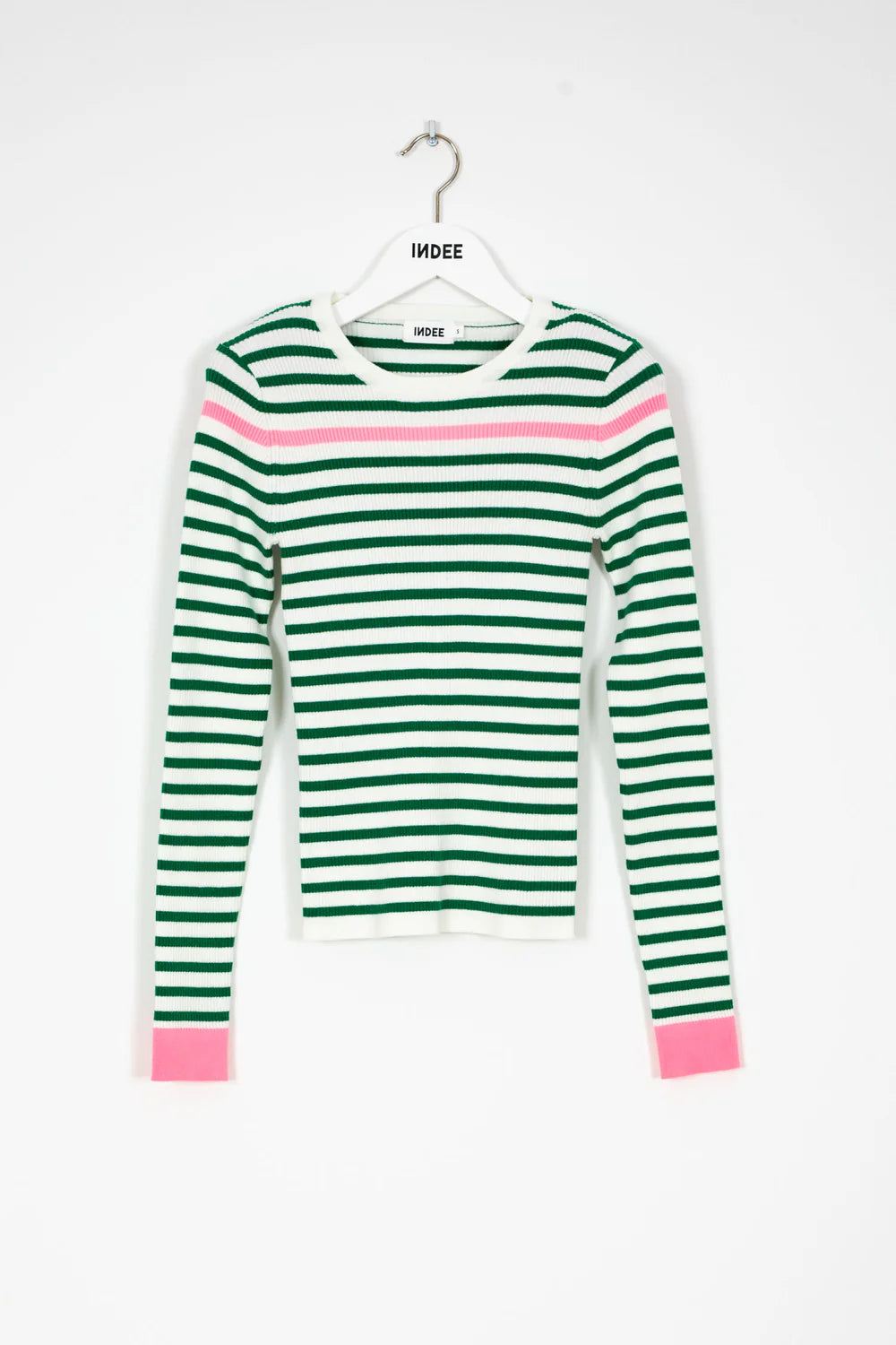 Ribbed Striped Fitted Pullover - Green