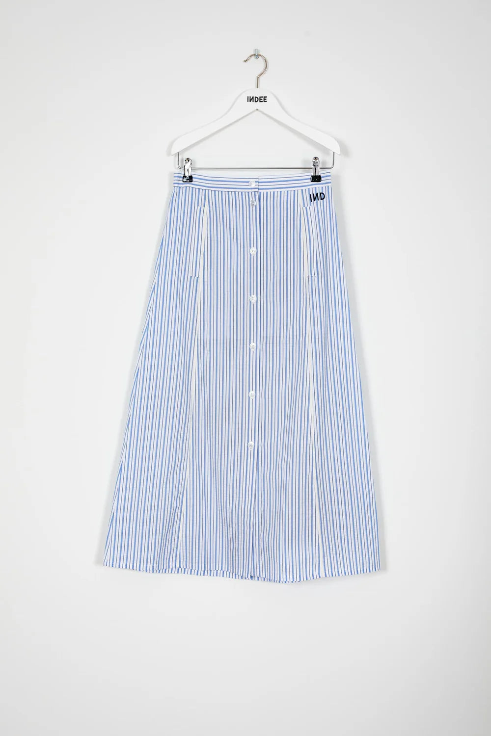 Front Buttoned Light Cotton Skirt - Blue