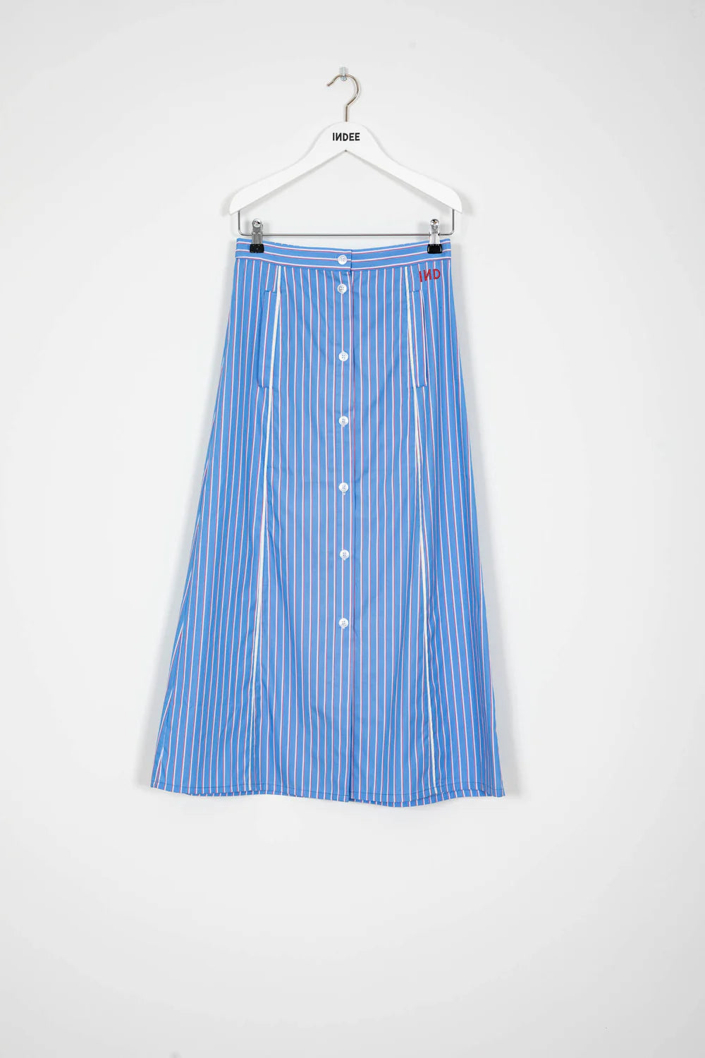 Front Buttoned Light Cotton Skirt - Denim Blue