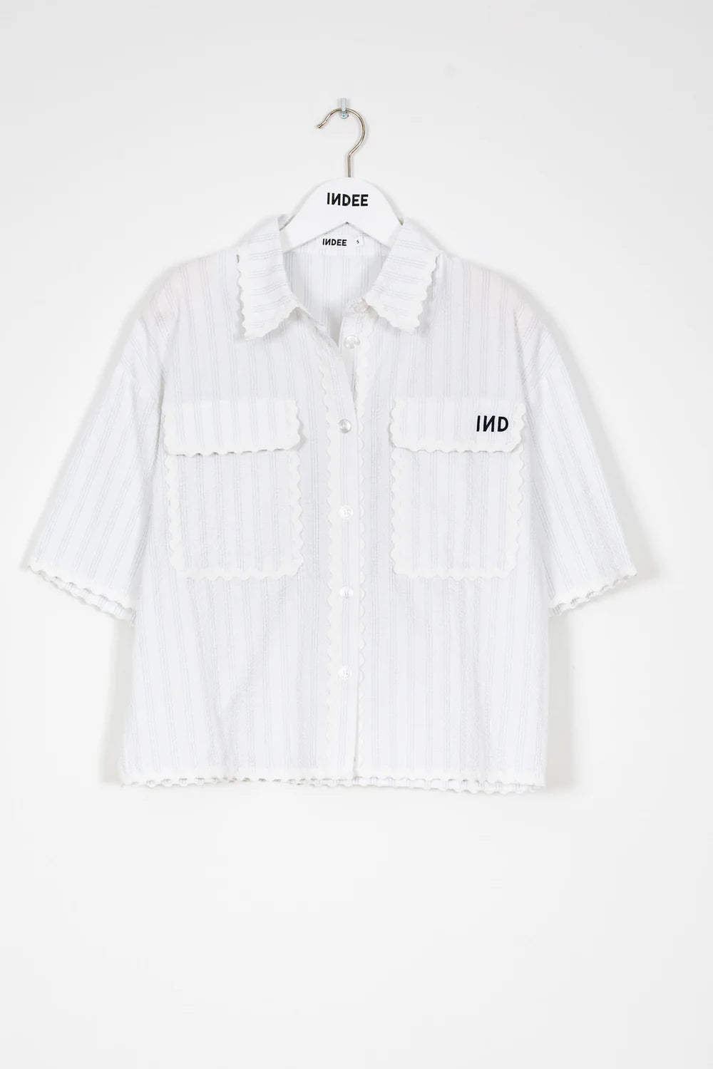 Short Sleeve Striped Cotton Shirt - Off White