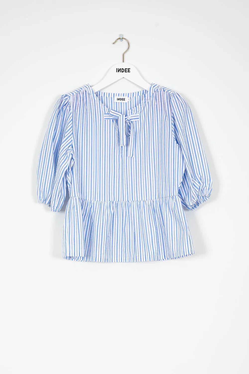 Short Sleeved Striped Cotton Top - Blue