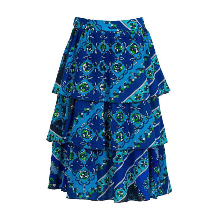 All Over Printed Layered Skirt - Blue Mix - Posh New York