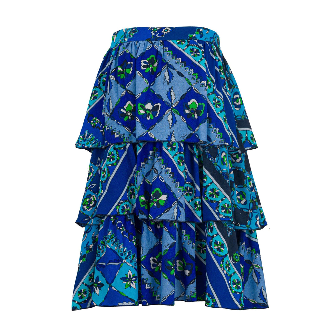 All Over Printed Layered Skirt - Blue Mix - Posh New York