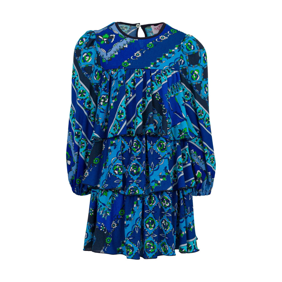 All Over Printed Woven Dress - Blue Mix - Posh New York