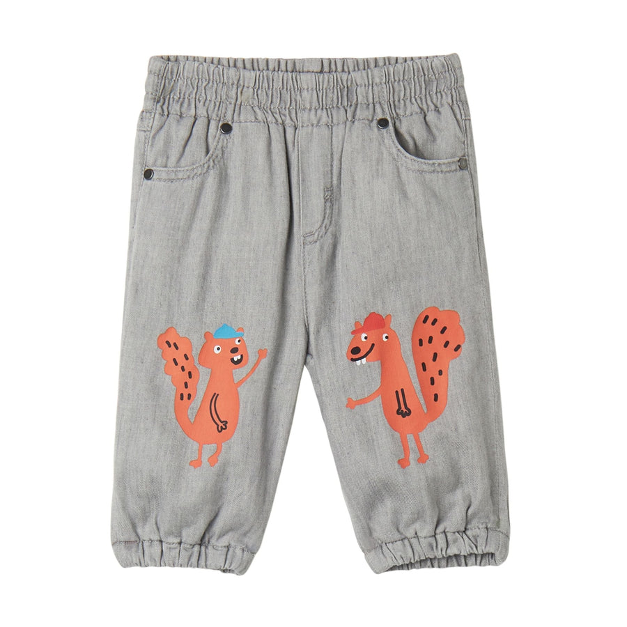 Baby Boy Denim Pants with Squirrels Print - Grey - Posh New York