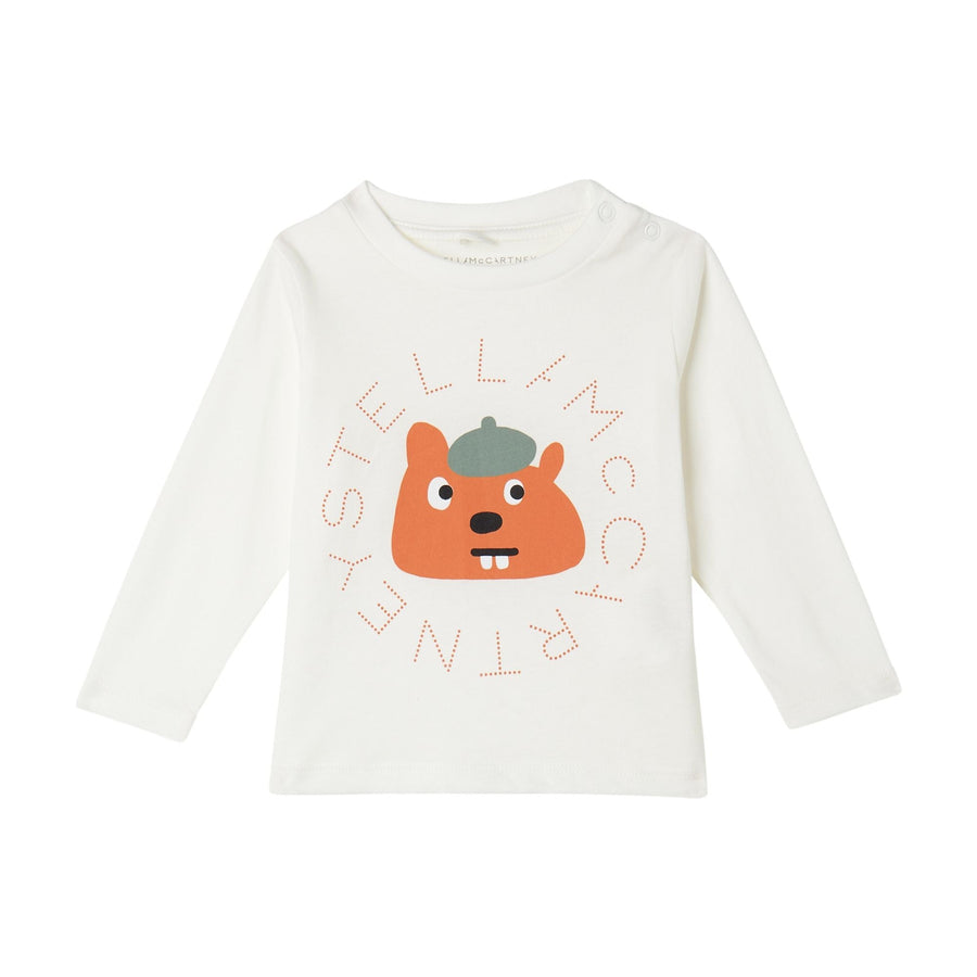 Baby Boy LS T-Shirt with Squirrel Logo Disc Print - White - Posh New York