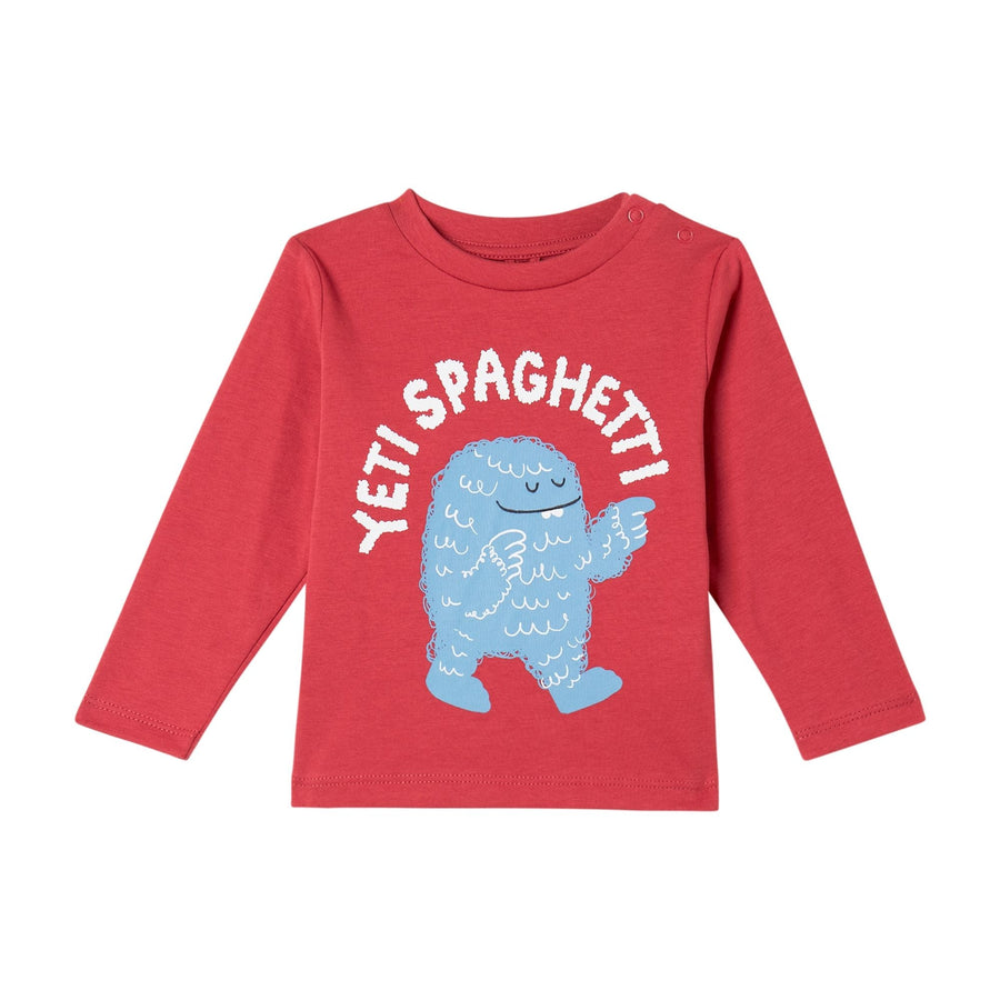 Baby Boy LS T-Shirt with Yeti Spaghetti - Red - Posh New York