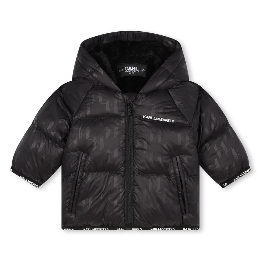 Baby Boy Puffer Jacket with KL Monogram - Black - Posh New York