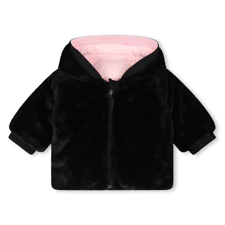 Baby Girl Reversible Jacket in Faux Fur - Rose Noir - Posh New York