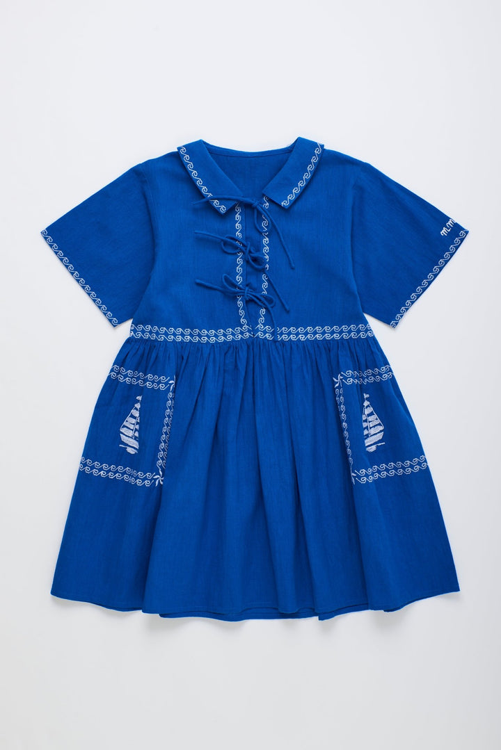 Barcos Embroidered Dress - Blue - Posh New York