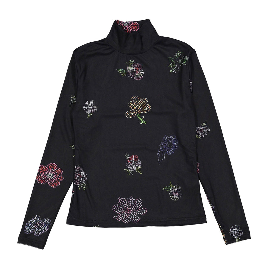 Beaded Design Mesh Mockneck - Black - Posh New York