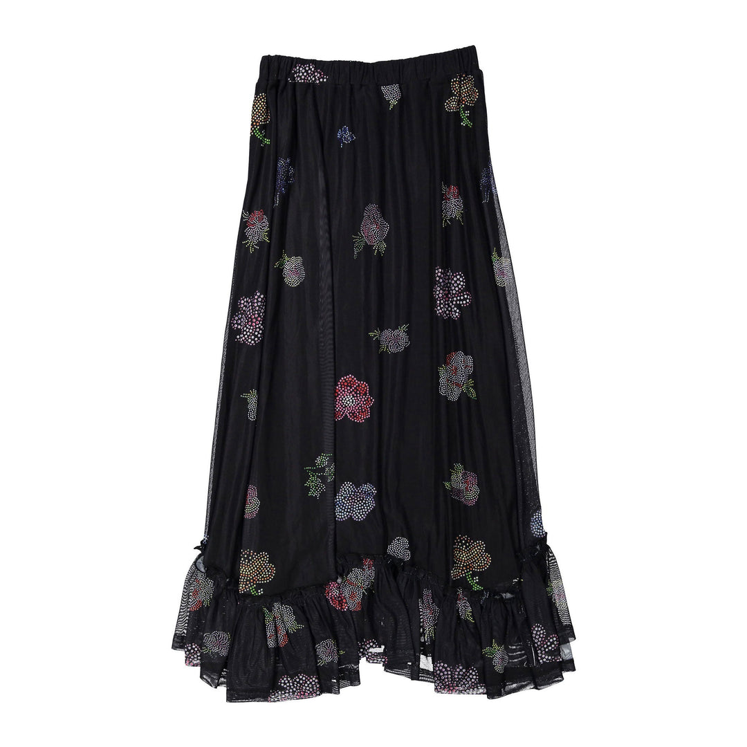 Beaded Design Mesh Skirt - Black - Posh New York