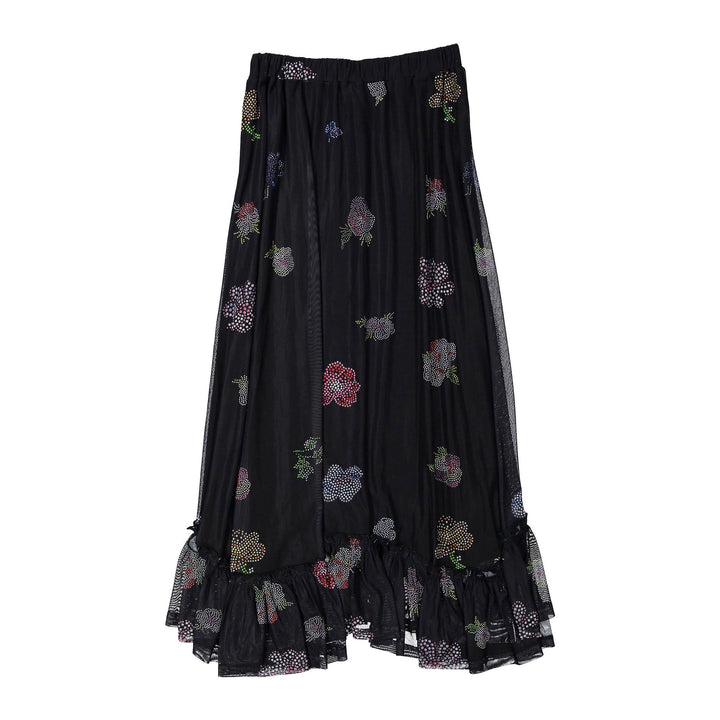 Beaded Design Mesh Skirt - Black - Posh New York