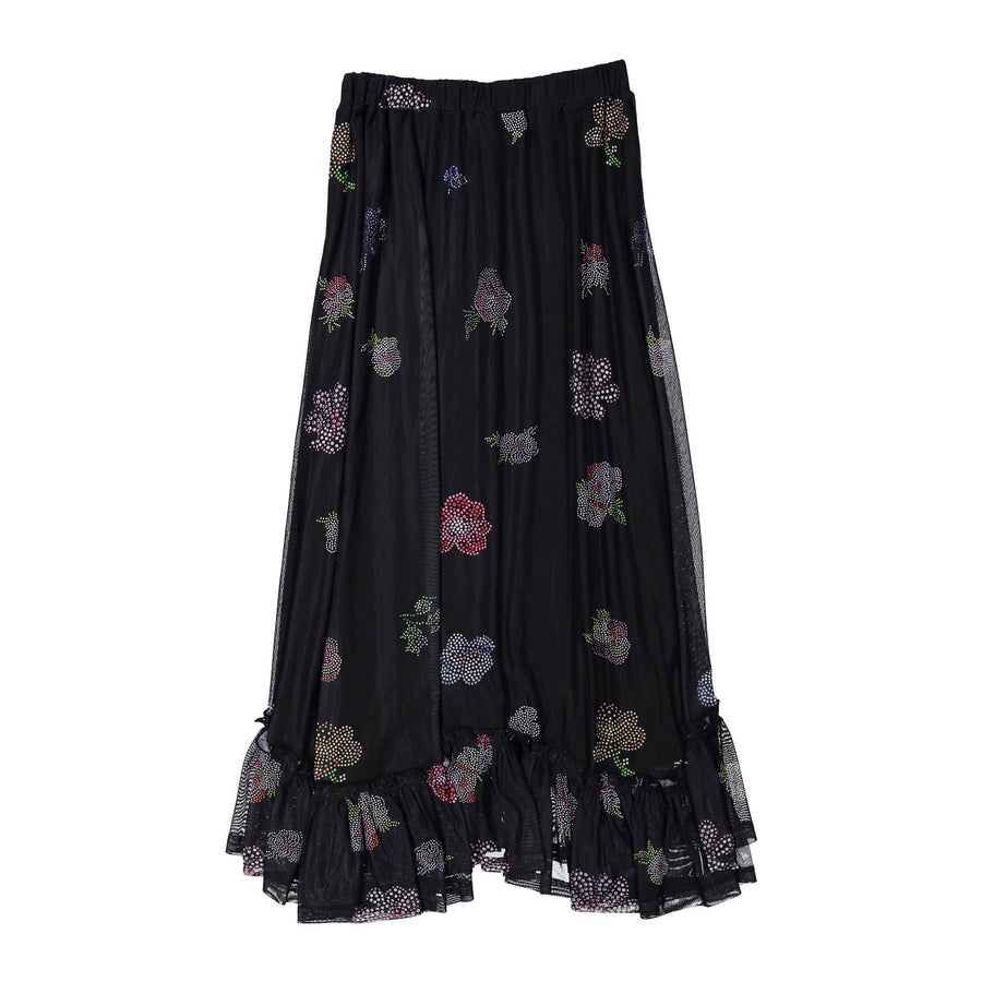 Beaded Design Mesh Skirt - Black - Posh New York