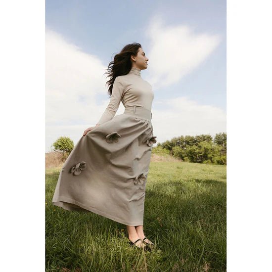 Beige Flower Detailed Skirt - Beige - Posh New York