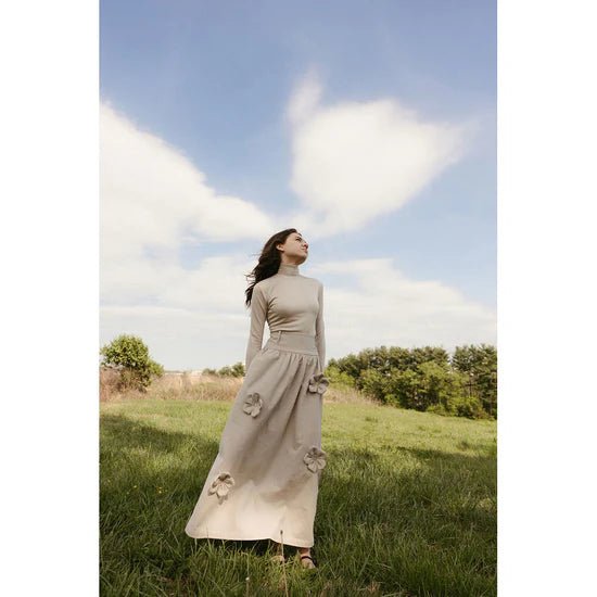 Beige Flower Detailed Skirt - Beige - Posh New York