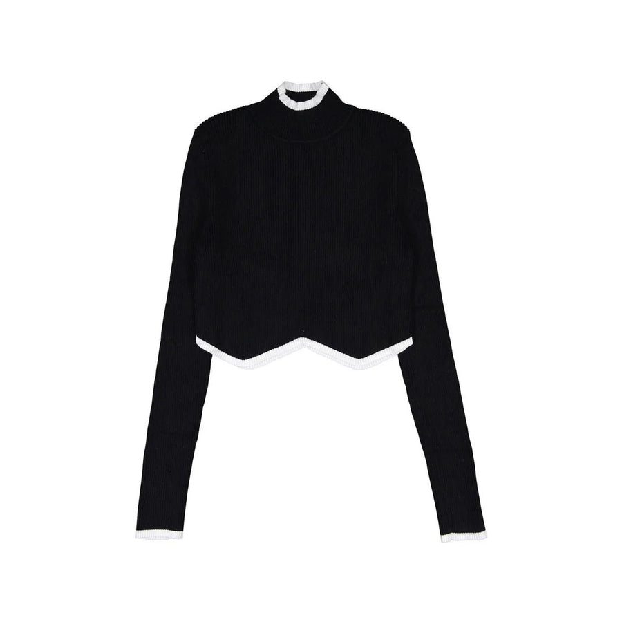 Black and White Edges Ribbed Mockneck - Posh New York