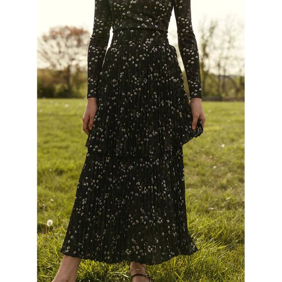 Black Floral Buds Layered Skirt - Print - Posh New York