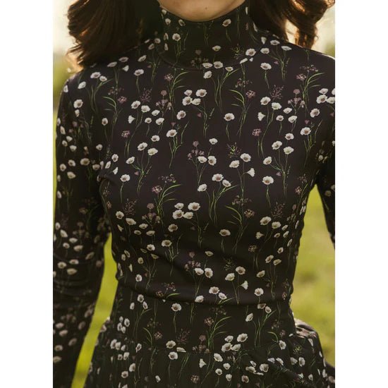 Black Floral Buds Turtleneck - Print - Posh New York