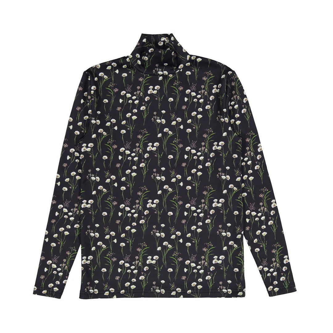 Black Floral Buds Turtleneck - Print - Posh New York