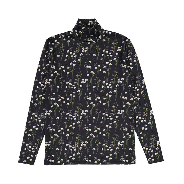 Black Floral Buds Turtleneck - Print - Posh New York