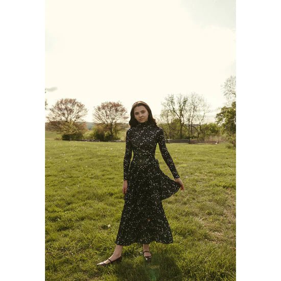 Black Floral Buds Turtleneck - Print - Posh New York