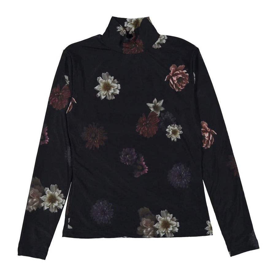 Black Floral Mesh Turtleneck - Black - Posh New York