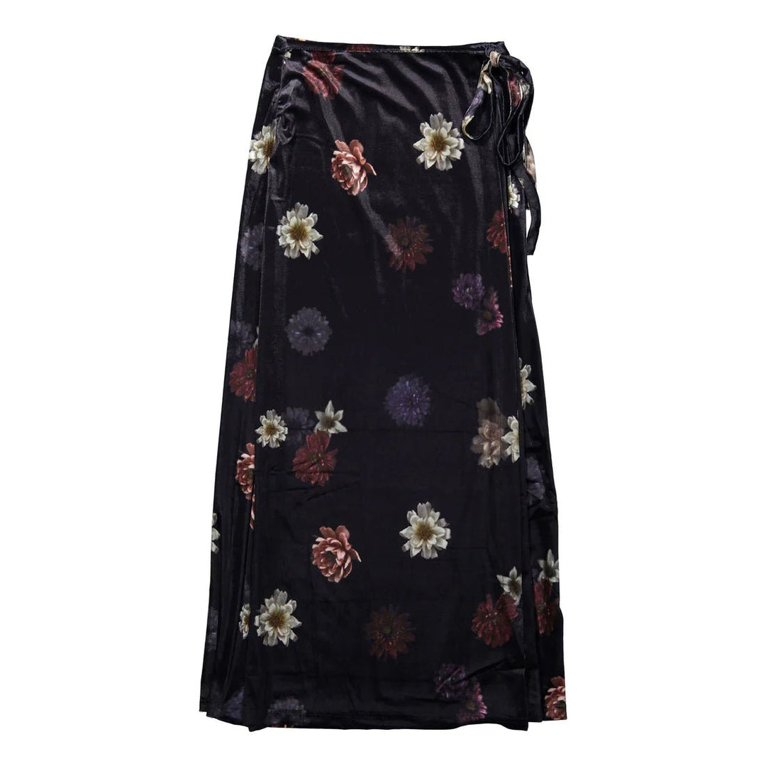Black Floral Velvet Skirt - Black - Posh New York