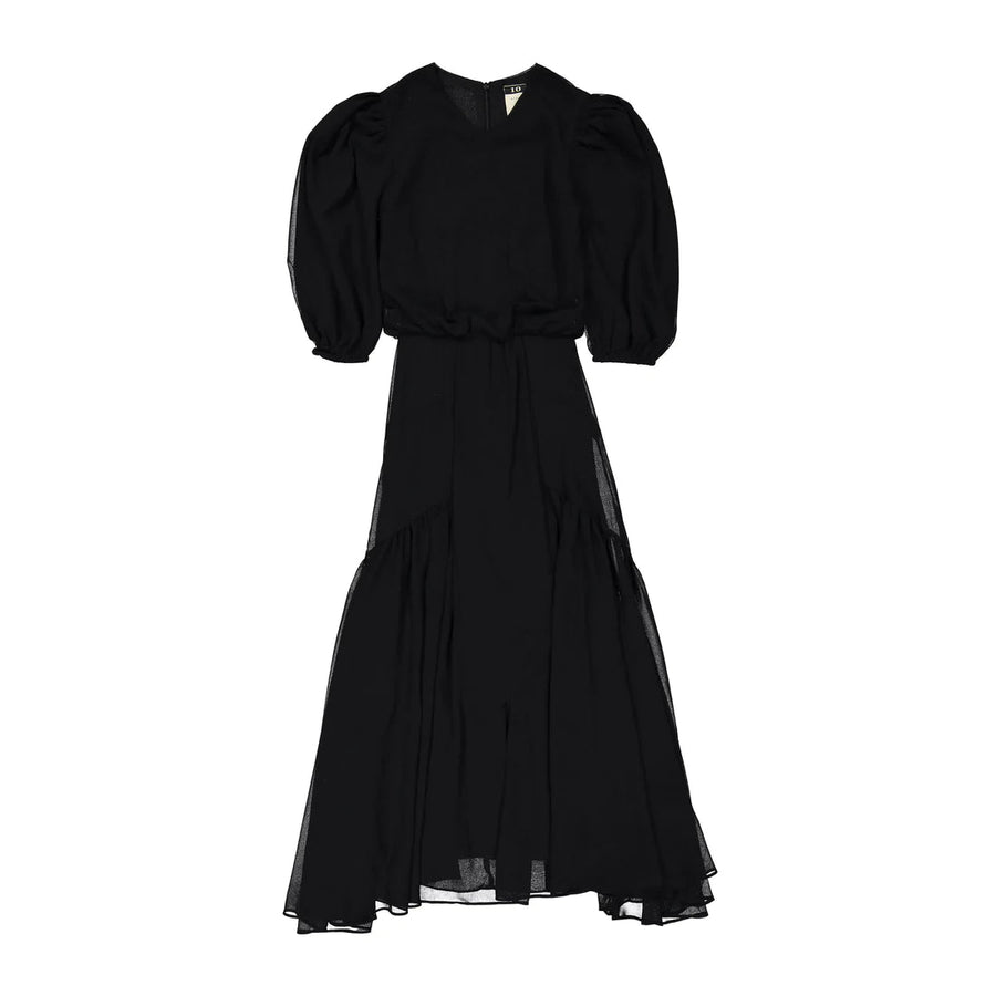 Black Midi Tiered Dress - Black - Posh New York