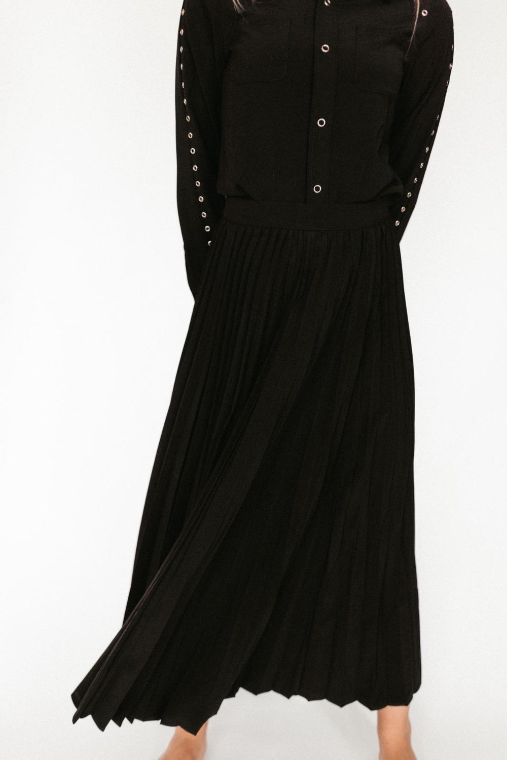 Black Pleated Maxi Skirt - Black - Posh New York