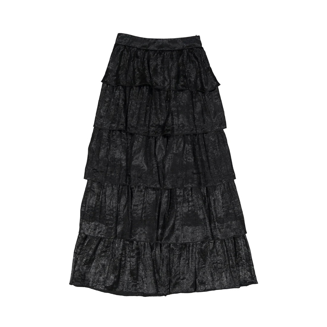 Black Shiny Ruffles Skirt - Black - Posh New York