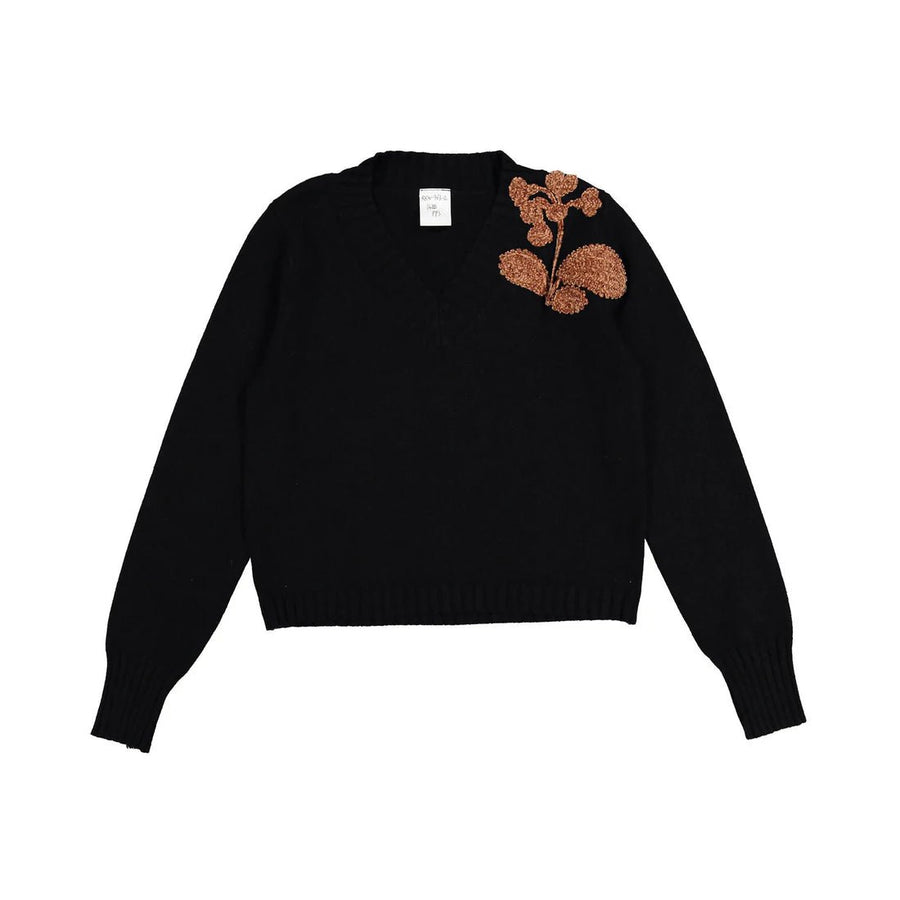 Black V Neck Detailed Sweater - Black - Posh New York
