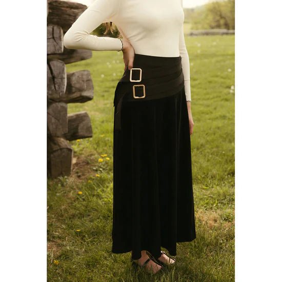Black Velvet Buckle Skirt - Black - Posh New York