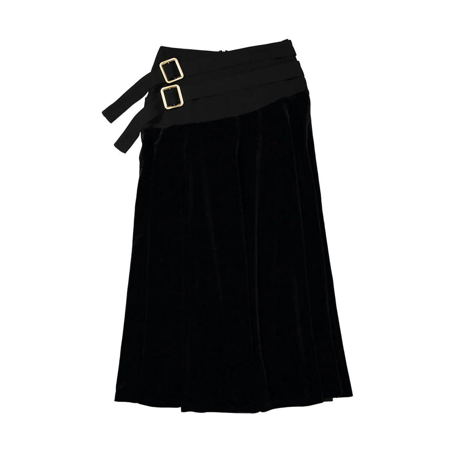Black Velvet Buckle Skirt - Black - Posh New York