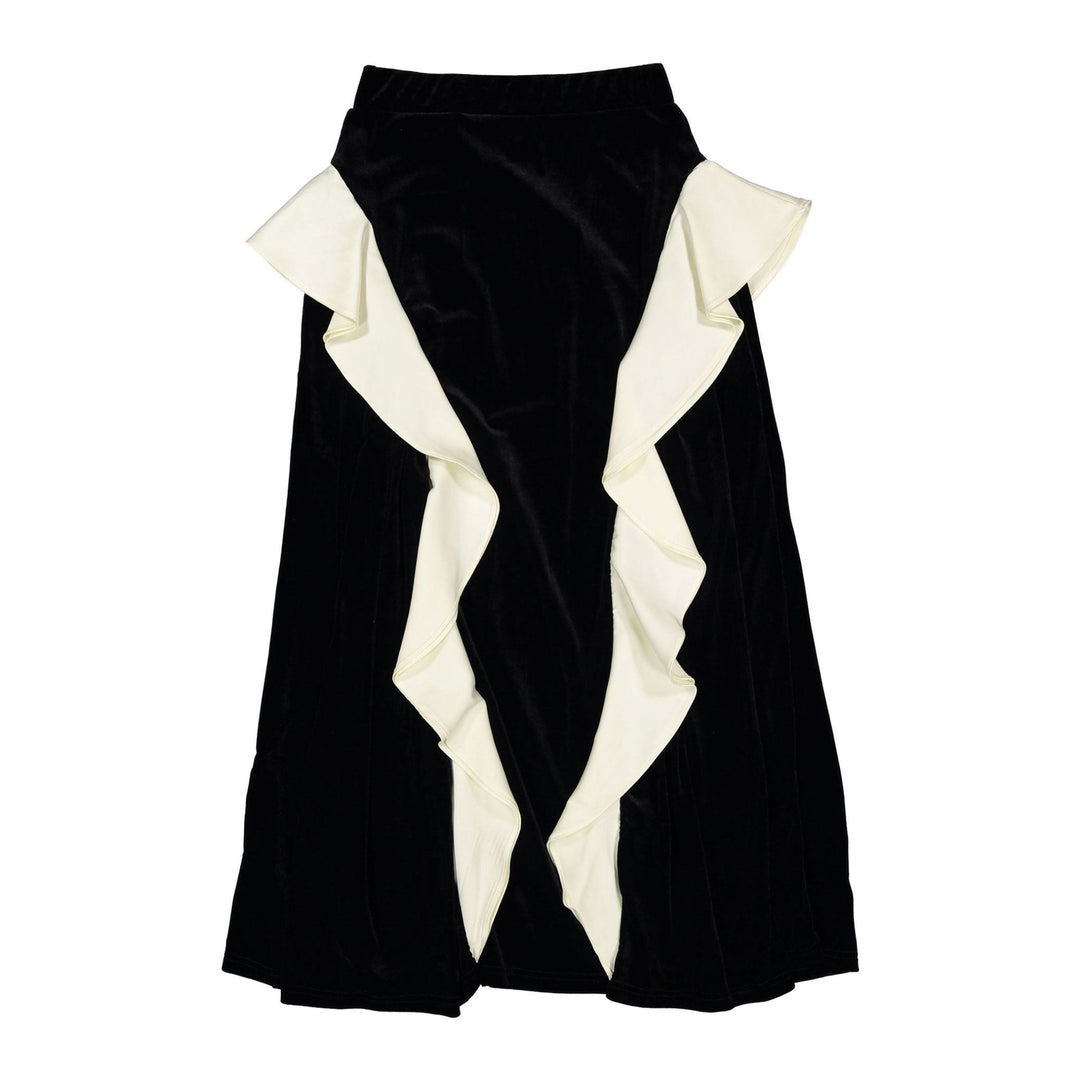 Black Velvet Skirt with White Ruffle - Black - Posh New York